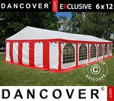 Tenda party 6x12m PVC, Rosso/Bianco